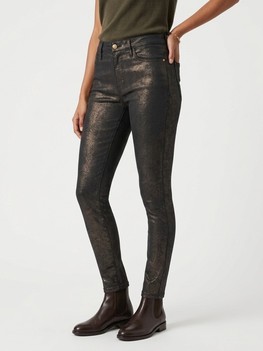 Frame Denim Black Metallic Le High Skinny Jeans